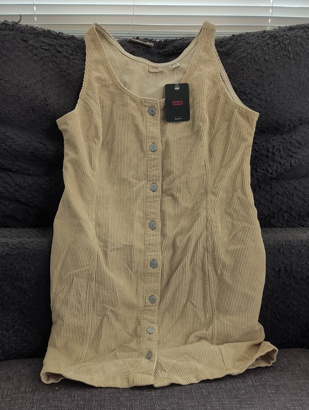 Levi's Beige Corduroy Button-Front Mini Dress